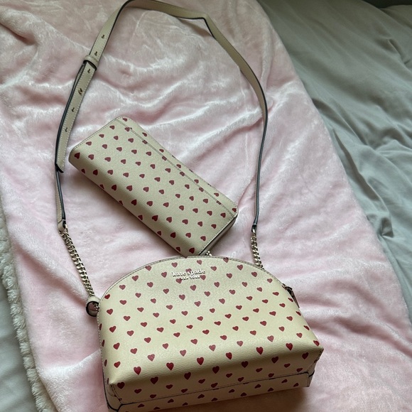 kate spade Handbags - Kate Spade Cream and Red Heart Crossbody Bag and Wallet